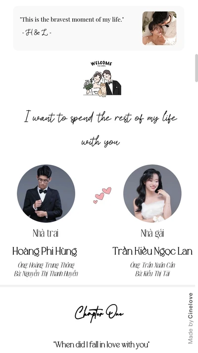 Thiệp cưới online Thư mời cưới Phi Hùng - Ngọc Lan từ Cinelove