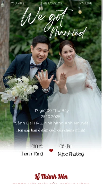 Thiệp cưới online Tùng & Phượng trân trọng mời Bạn đến chung vui từ Cinelove